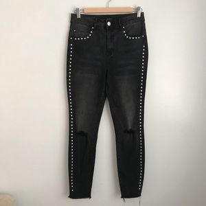 Black Studded Ripped Jeans